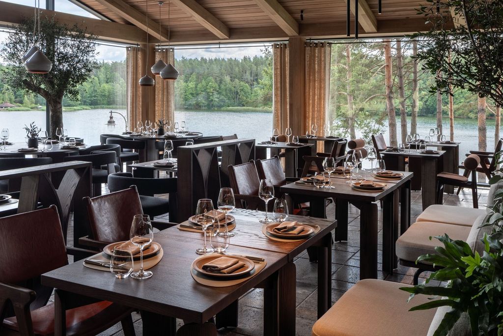 Gourmet dining experience in a fine dining restaurant with elegant interior design.