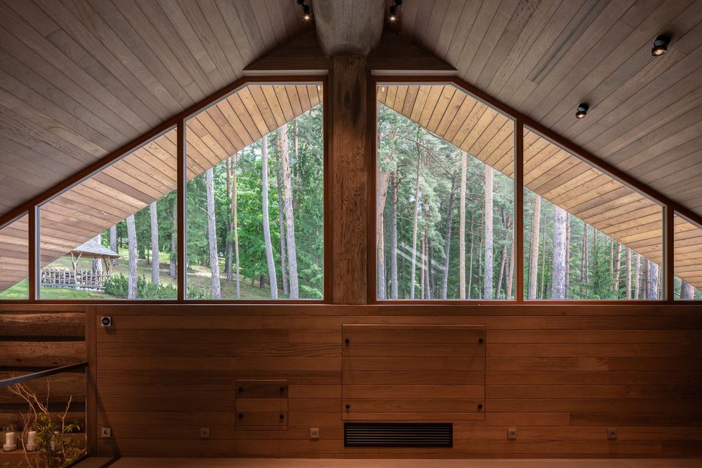 Calming wellness place with soft lighting and natural wood interior.